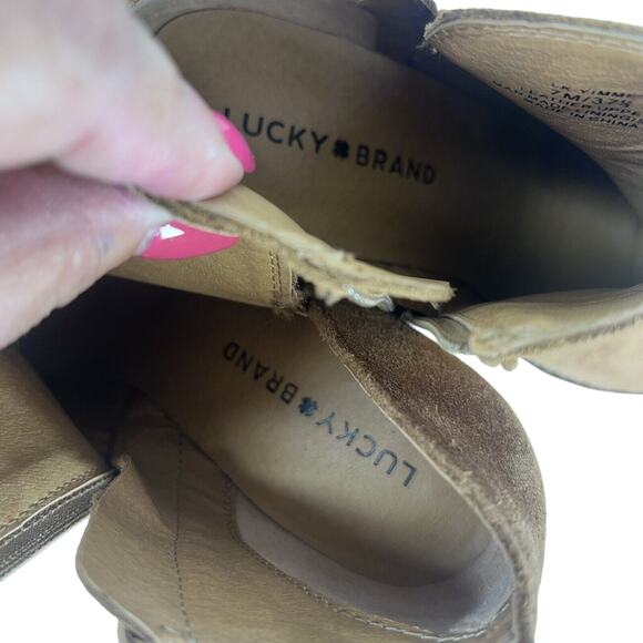 Lucky Brand Boots Womens 7 Brown Ankle Suede Stacked Wedge Y2k Booties Casual - Picture 7 of 10